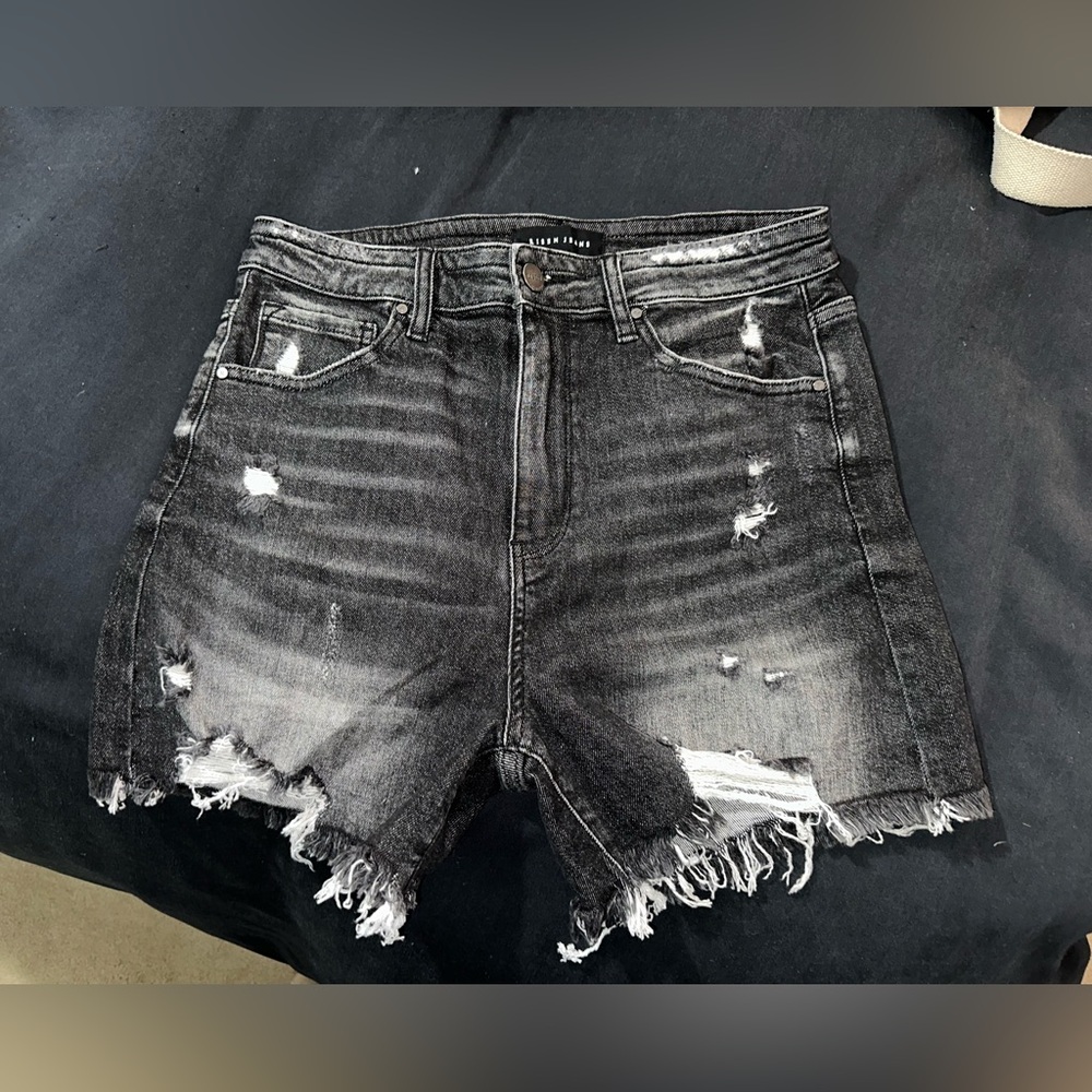 Risen Black Distressed Denim Shorts